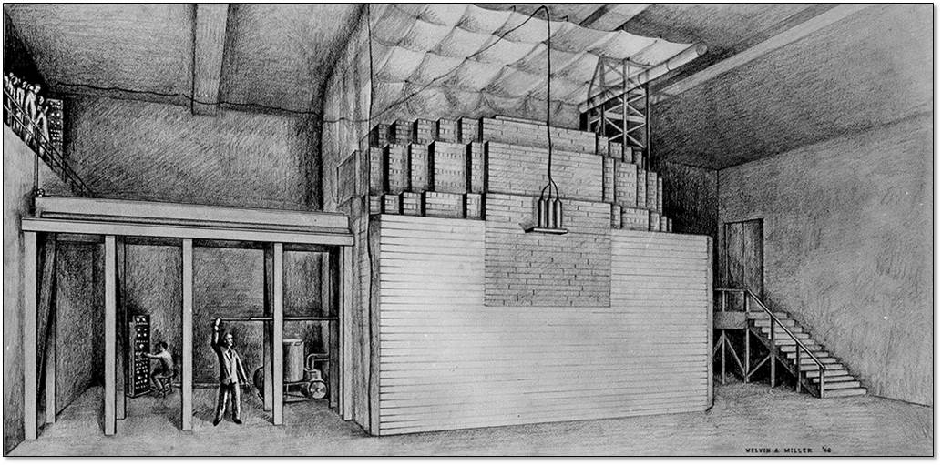 Architect's drawing of the first pile, Stagg Field, University of Chicago